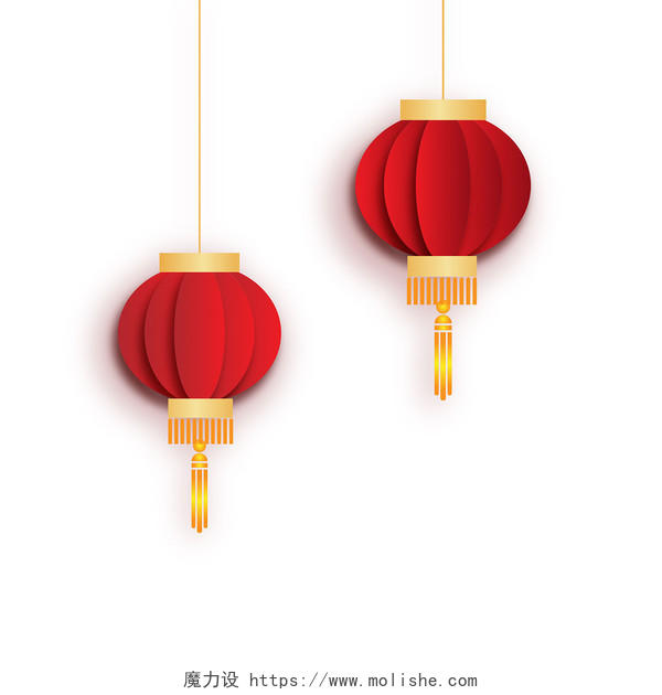 红色手绘卡通古风中国风灯笼新年春节元素PNG素材
